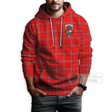 Tartan Vibes Clothing Burnett Tartan Hoodie with Family Crest and Bearded Skull Holding Bottles of Whiskey