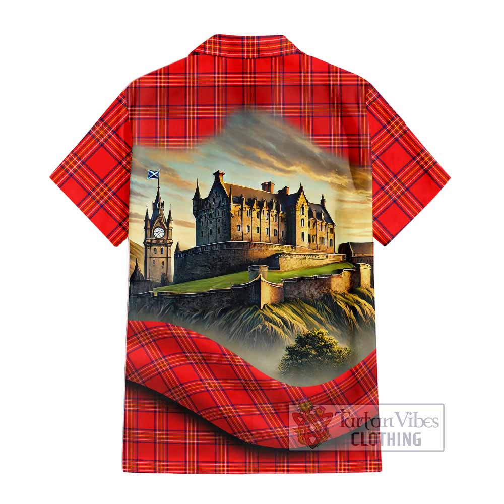 Tartan Vibes Clothing Burnett Tartan Family Crest Short Sleeve Button Shirt with Scottish Ancient Castle Style