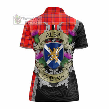 Tartan Vibes Clothing Burnett Tartan Family Crest Women's Polo Shirt Lion Rampant Royal Thistle Shield Celtic Inspired
