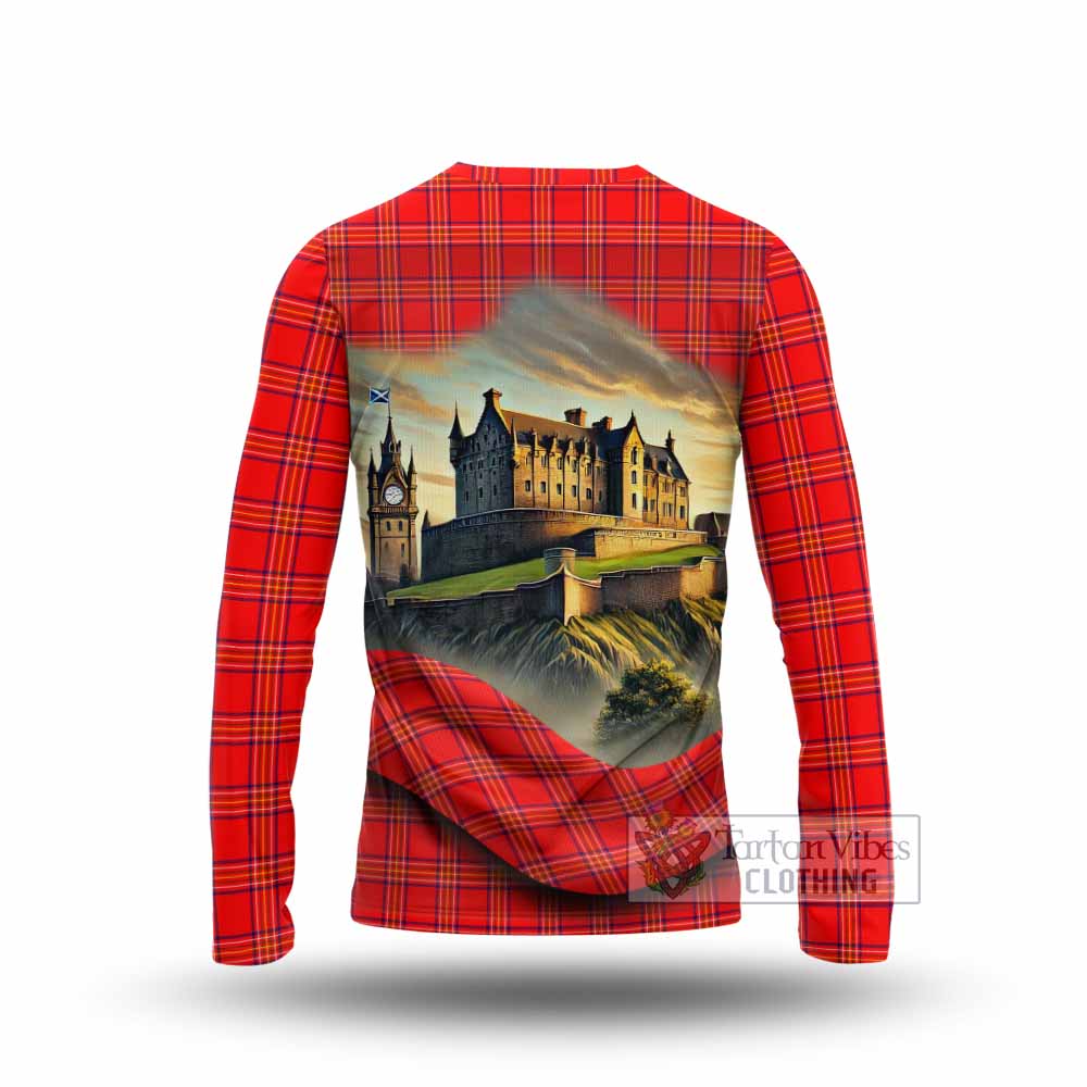 Tartan Vibes Clothing Burnett Tartan Family Crest Long Sleeve T-Shirt with Scottish Ancient Castle Style