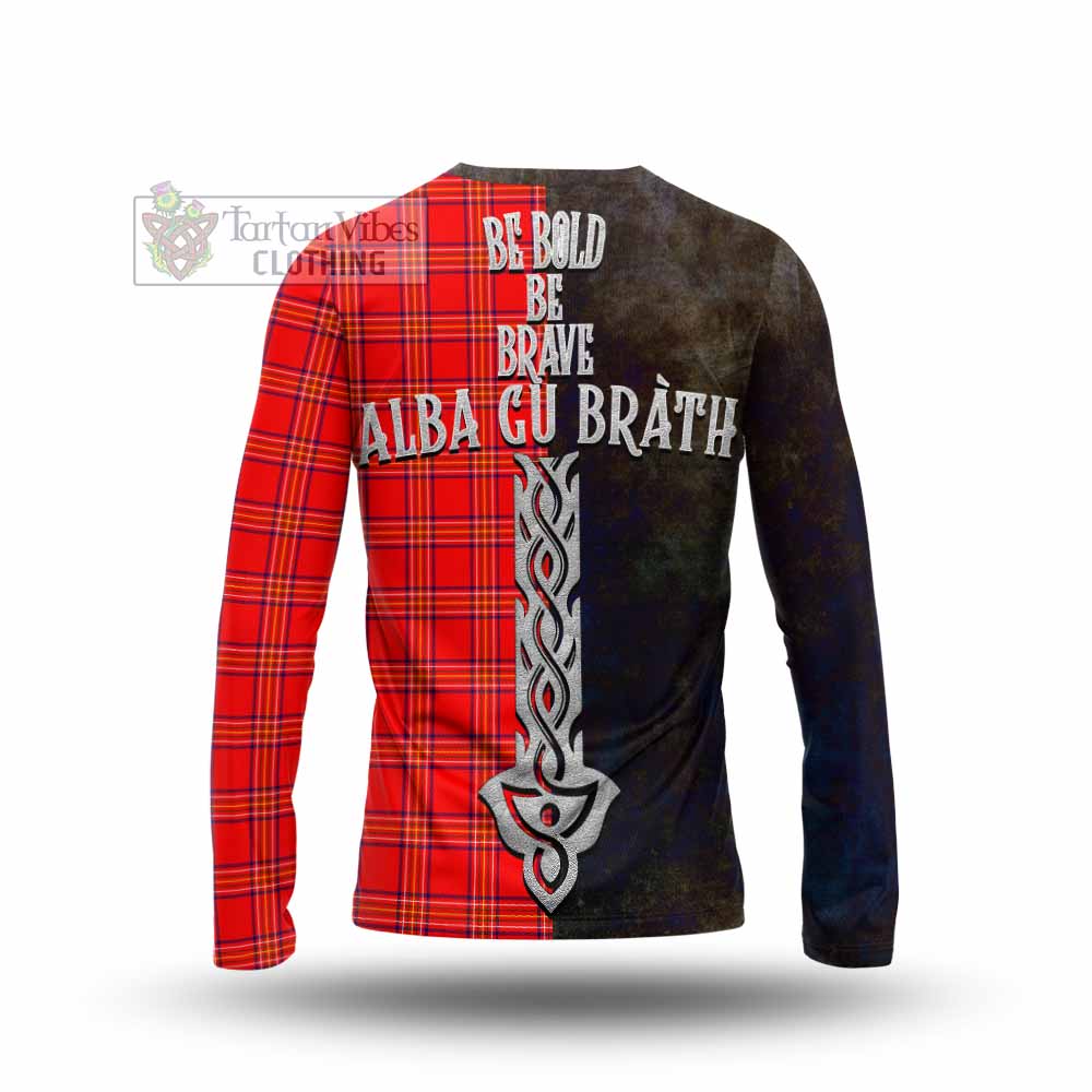 Tartan Vibes Clothing Burnett Tartan Family Crest Long Sleeve T-Shirt Alba Gu Brath Be Brave Lion Ancient Style
