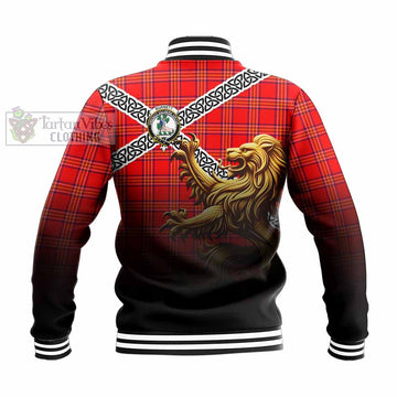 Burnett Crest Tartan Baseball Jacket with Golden Lion Emblem Celtic Style