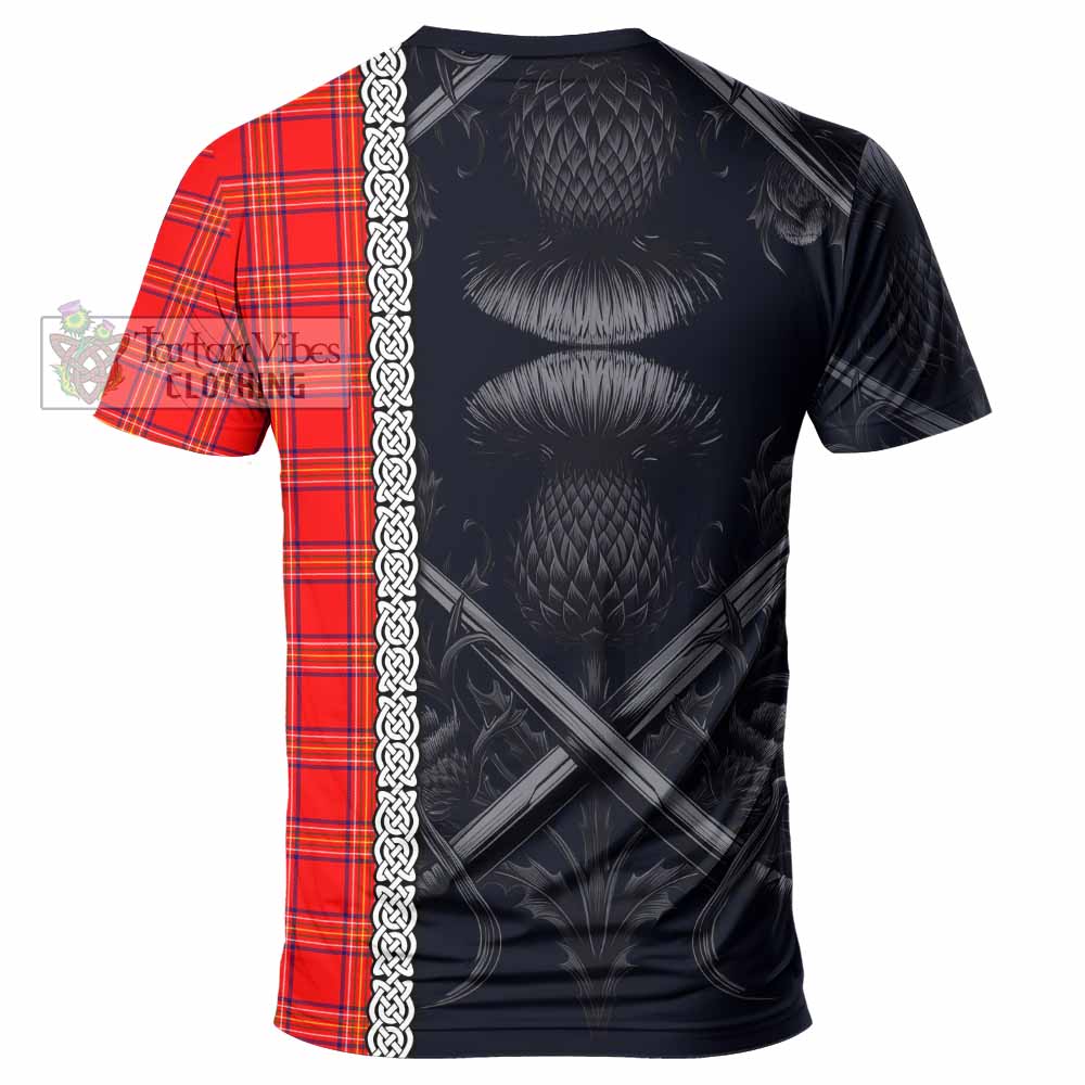 Tartan Vibes Clothing Burnett Tartan T-Shirt with Family Crest Cross Sword Thistle Celtic Vibes