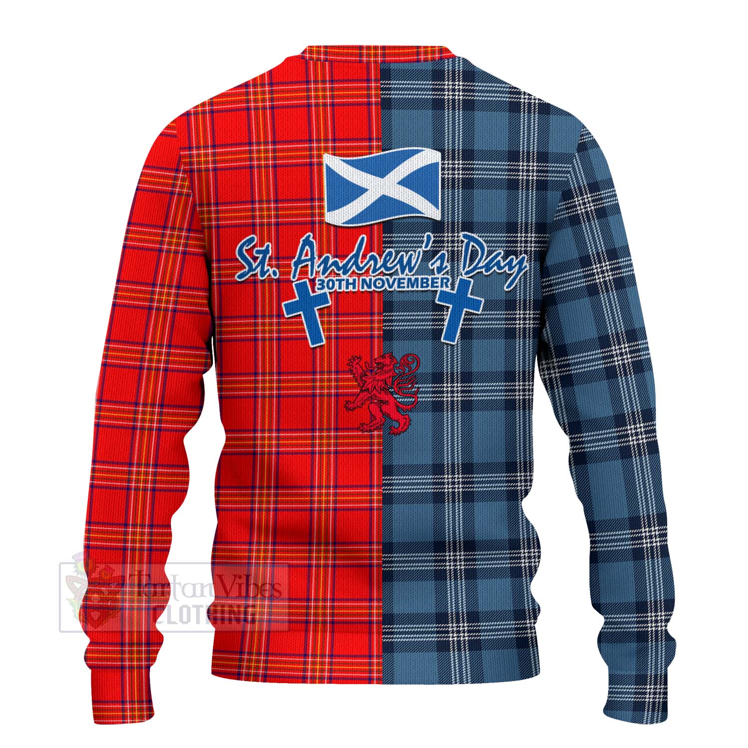 Tartan Vibes Clothing Burnett Tartan Knitted Sweater Happy St. Andrew's Day Half Tartan Style