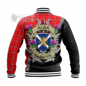 Tartan Vibes Clothing Burnett Tartan Family Crest Baseball Jacket Lion Rampant Royal Thistle Shield Celtic Inspired