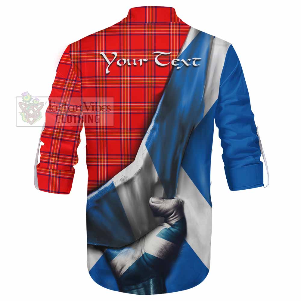 Tartan Vibes Clothing Burnett Tartan Ghillie Kilt Shirt with Family Crest Scotland Patriotic Style