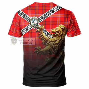 Burnett Crest Tartan T-Shirt with Golden Lion Emblem Celtic Style