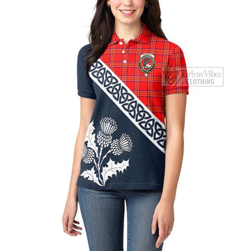 Tartan Vibes Clothing Burnett Tartan Women's Polo Shirt Featuring Thistle and Scotland Map
