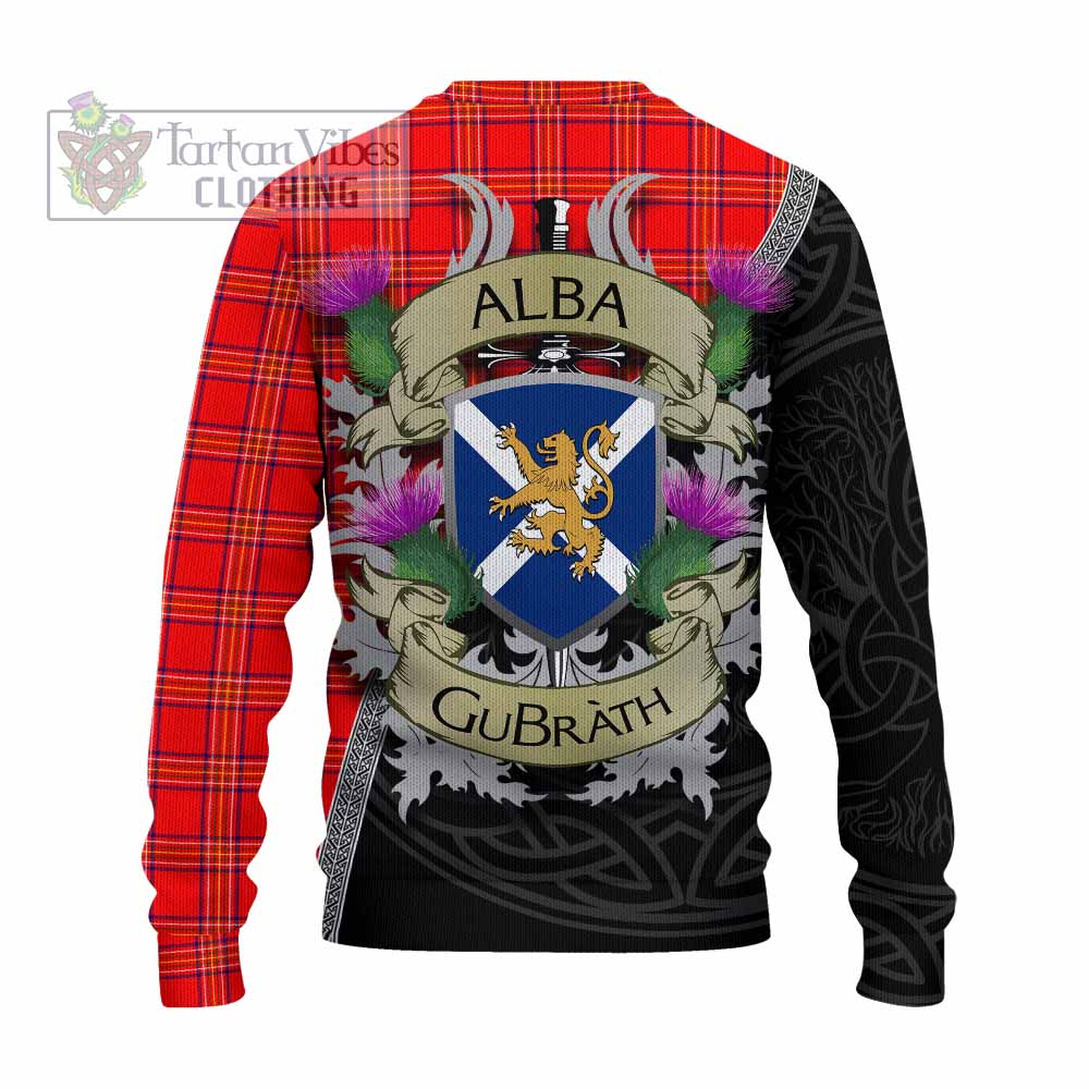 Tartan Vibes Clothing Burnett Tartan Family Crest Knitted Sweater Lion Rampant Royal Thistle Shield Celtic Inspired