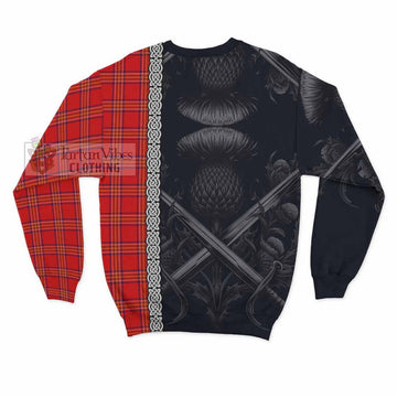 Tartan Vibes Clothing Burnett Tartan Sweatshirt with Family Crest Cross Sword Thistle Celtic Vibes