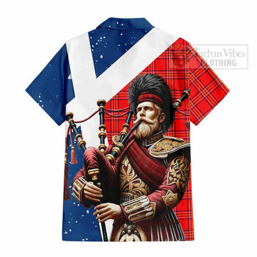 Burnett Tartan Hawaiian Shirt with Family Crest Scottish Bagpiper Vibes