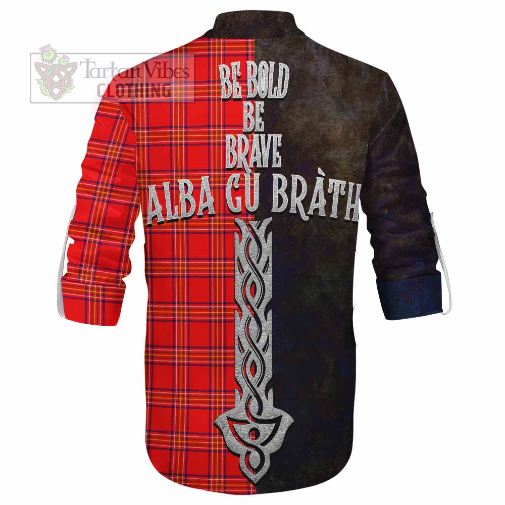 Tartan Vibes Clothing Burnett Tartan Family Crest Ghillie Kilt Shirt Alba Gu Brath Be Brave Lion Ancient Style