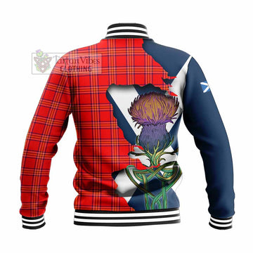 Tartan Vibes Clothing Burnett Tartan Family Crest Baseball Jacket Scottish Thistle Celtic Inspired