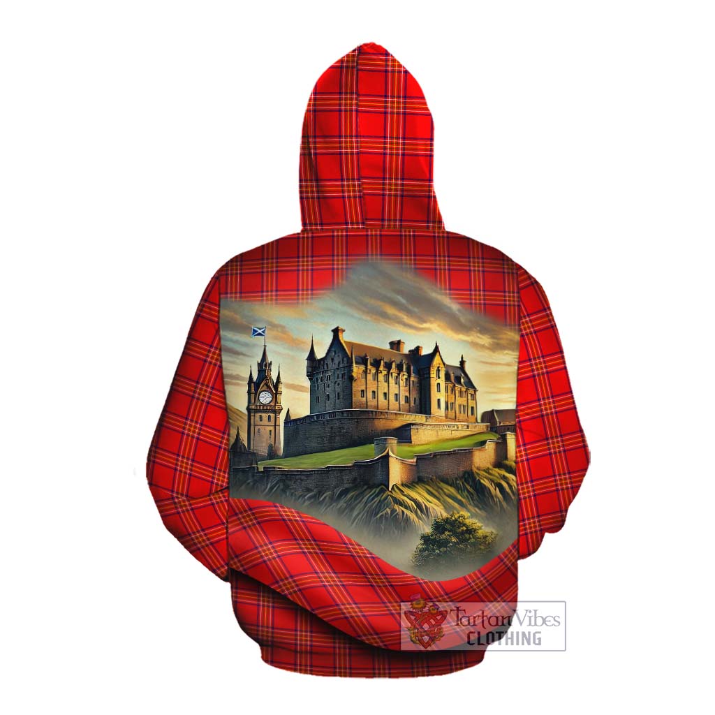 Tartan Vibes Clothing Burnett Tartan Family Crest Cotton Hoodie with Scottish Ancient Castle Style