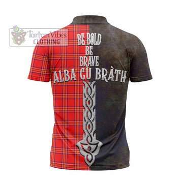 Burnett Tartan Family Crest Zipper Polo Shirt Alba Gu Brath Be Brave Lion Ancient Style