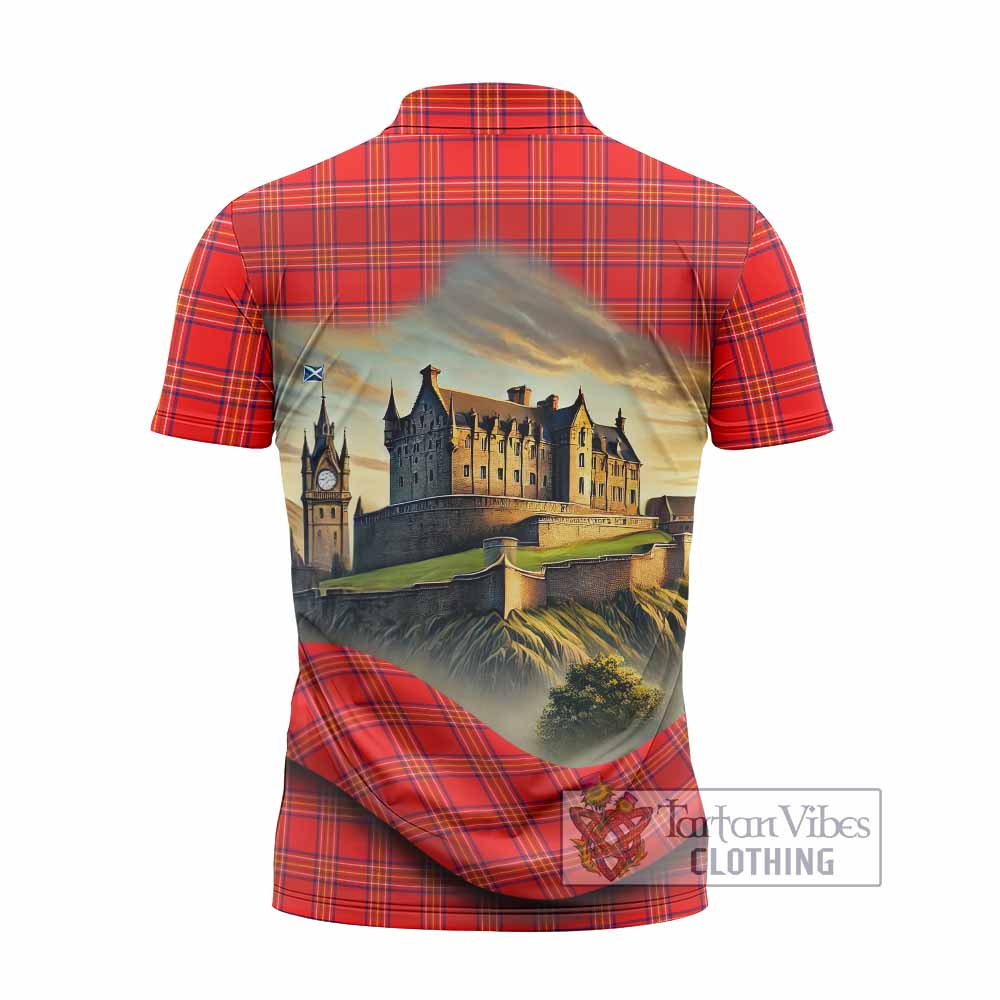 Tartan Vibes Clothing Burnett Tartan Family Crest Zipper Polo Shirt with Scottish Ancient Castle Stype