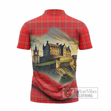Burnett Tartan Family Crest Zipper Polo Shirt with Scottish Ancient Castle Style