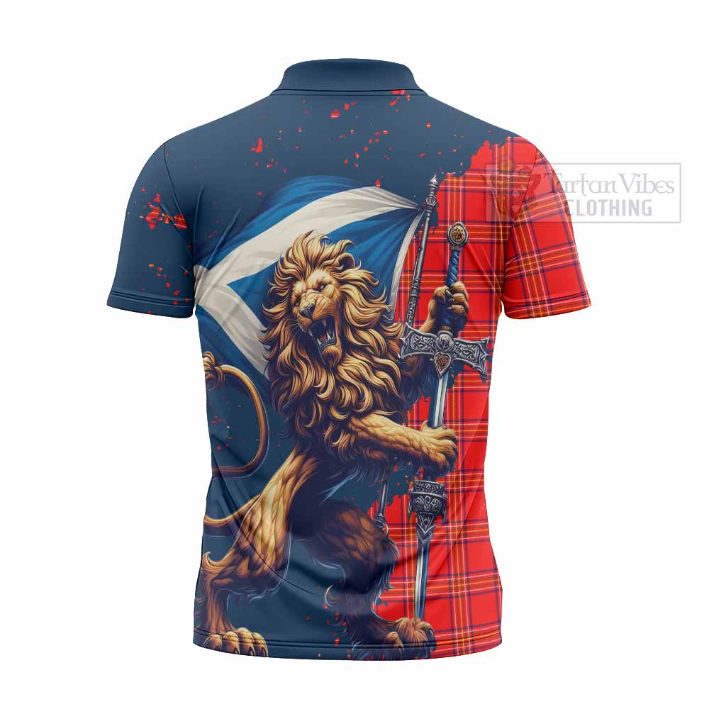 Tartan Vibes Clothing Burnett Tartan Family Crest Zipper Polo Shirt with Scottish Majestic Lion