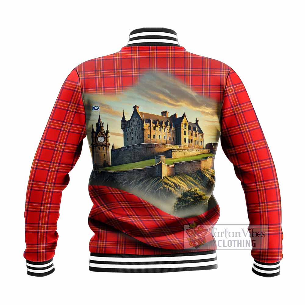 Tartan Vibes Clothing Burnett Tartan Family Crest Baseball Jacket with Scottish Ancient Castle Style