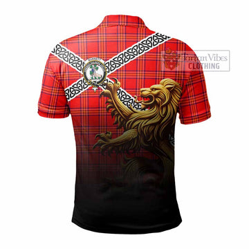 Burnett Crest Tartan Polo Shirt with Golden Lion Emblem Celtic Style