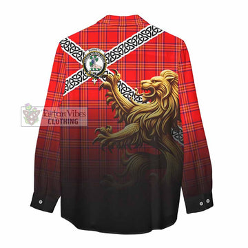 Tartan Vibes Clothing Burnett Crest Tartan Women's Casual Shirt with Golden Lion Emblem Celtic Style