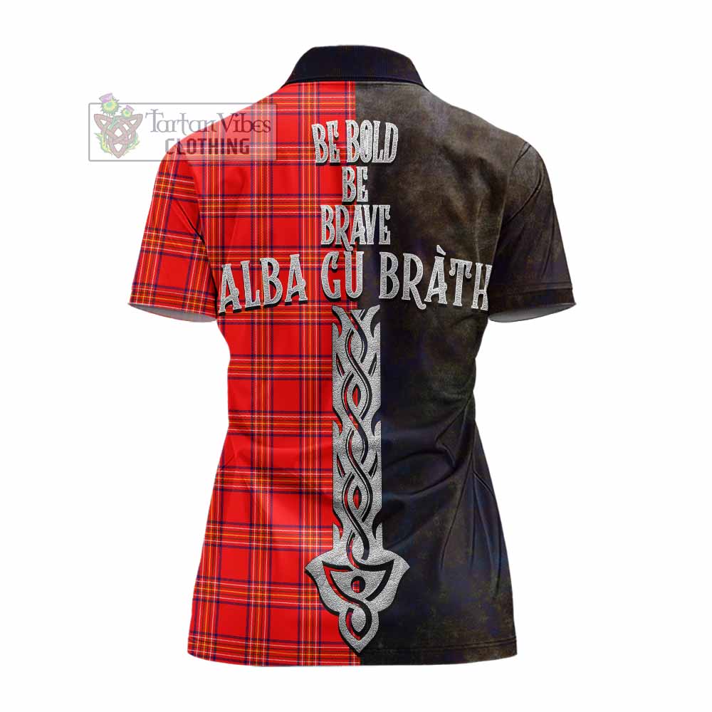 Tartan Vibes Clothing Burnett Tartan Family Crest Women's Polo Shirt Alba Gu Brath Be Brave Lion Ancient Style