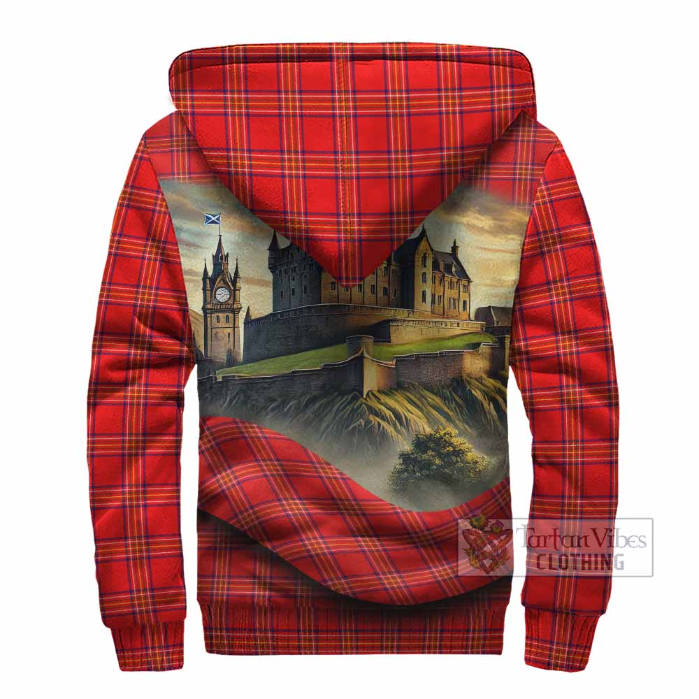 Tartan Vibes Clothing Burnett Tartan Family Crest Sherpa Hoodie with Scottish Ancient Castle Style