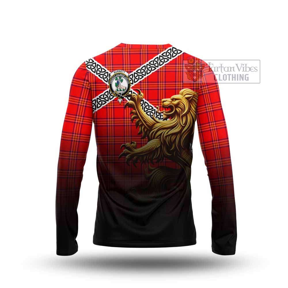 Tartan Vibes Clothing Burnett Crest Tartan Long Sleeve T-Shirt with Golden Lion Emblem Celtic Style