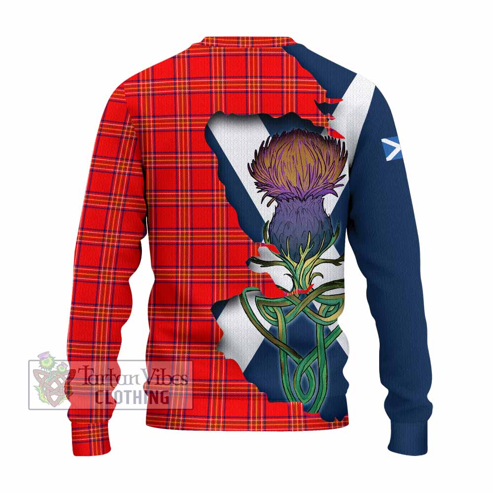 Tartan Vibes Clothing Burnett Tartan Family Crest Knitted Sweater Scottish Thistle Celtic Inspired