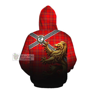 Burnett Crest Tartan Cotton Hoodie with Golden Lion Emblem Celtic Style