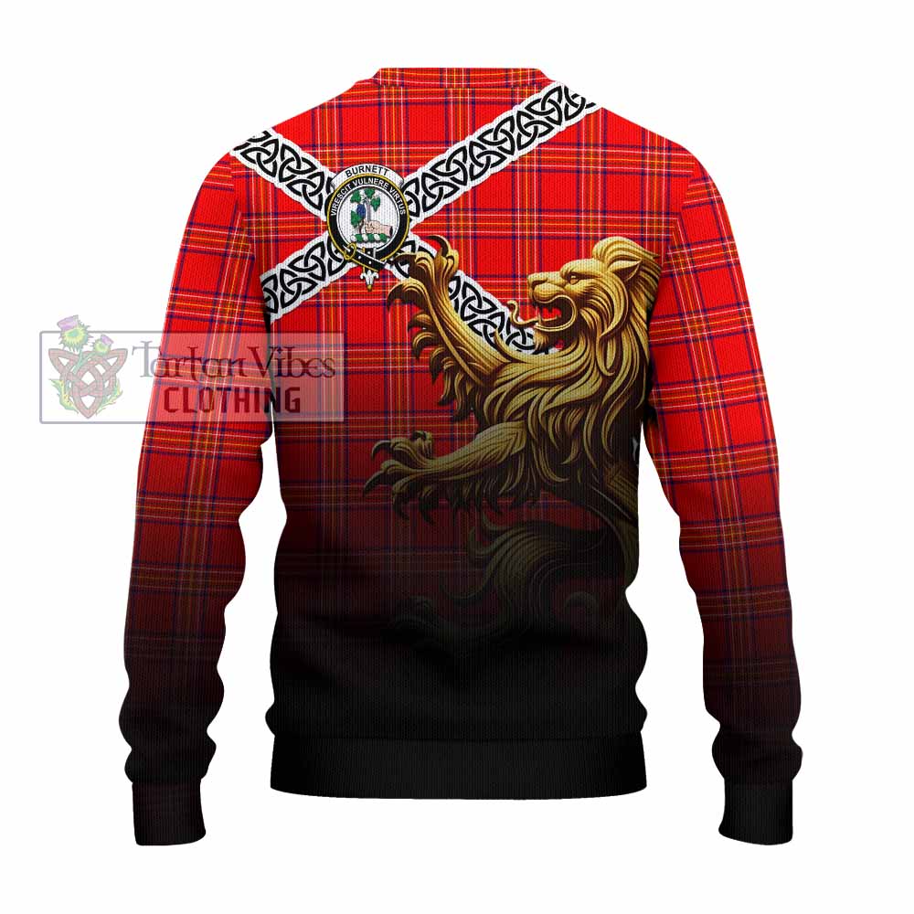 Tartan Vibes Clothing Burnett Crest Tartan Knitted Sweater with Golden Lion Emblem Celtic Style