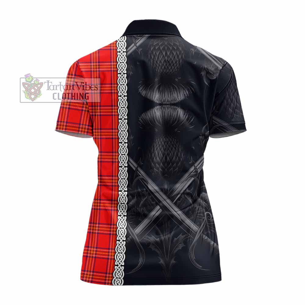 Tartan Vibes Clothing Burnett Tartan Women's Polo Shirt with Family Crest Cross Sword Thistle Celtic Vibes