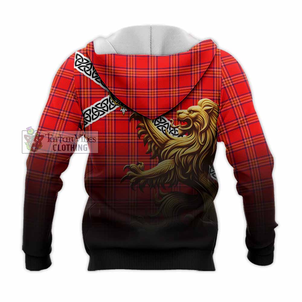 Tartan Vibes Clothing Burnett Crest Tartan Knitted Hoodie with Golden Lion Emblem Celtic Style