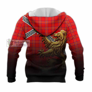 Burnett Crest Tartan Knitted Hoodie with Golden Lion Emblem Celtic Style