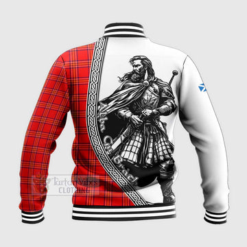 Tartan Vibes Clothing Burnett Tartan Clan Crest Baseball Jacket with Highlander Warrior Celtic Style