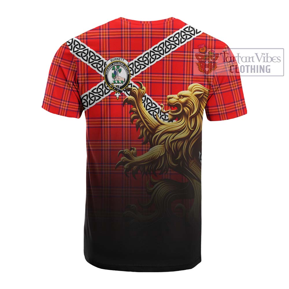 Tartan Vibes Clothing Burnett Crest Tartan Cotton T-shirt with Golden Lion Emblem Celtic Style