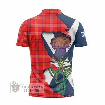 Burnett Tartan Family Crest Zipper Polo Shirt Scottish Thistle Celtic Inspired