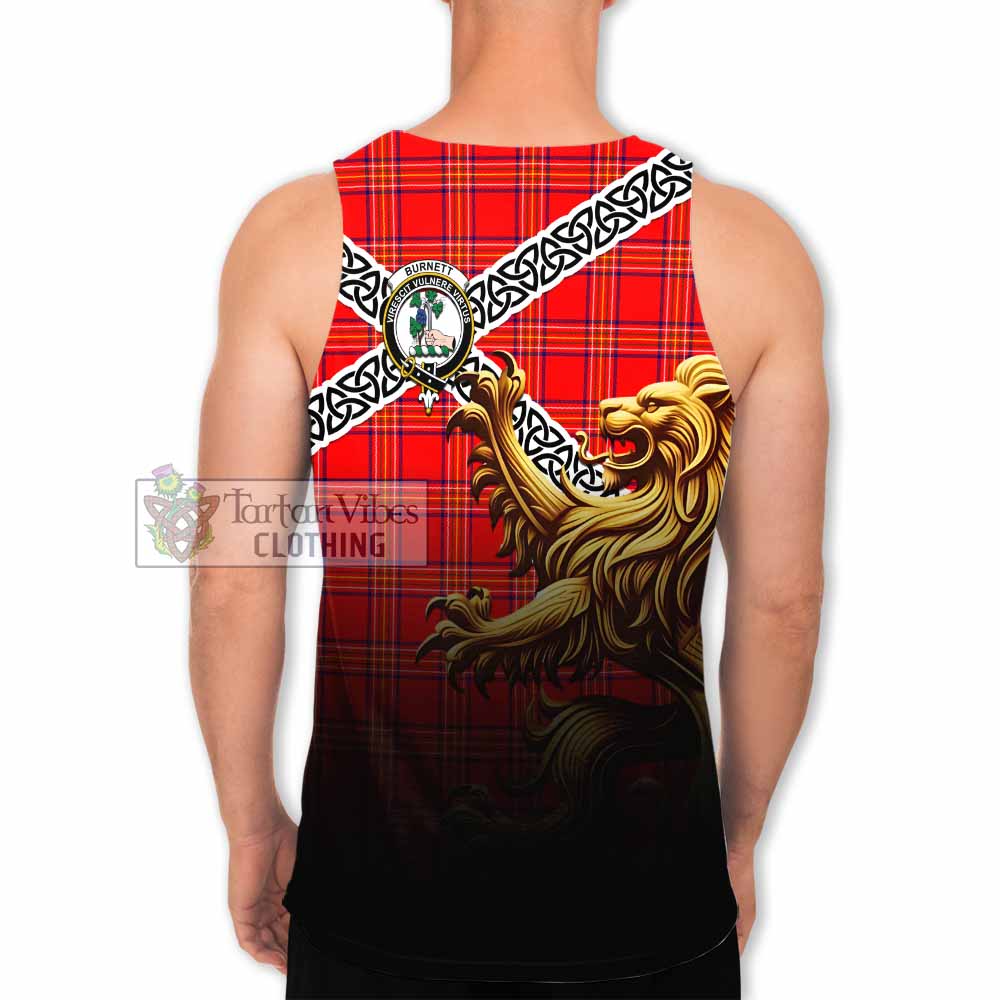 Tartan Vibes Clothing Burnett Crest Tartan Men's Tank Top with Golden Lion Emblem Celtic Style
