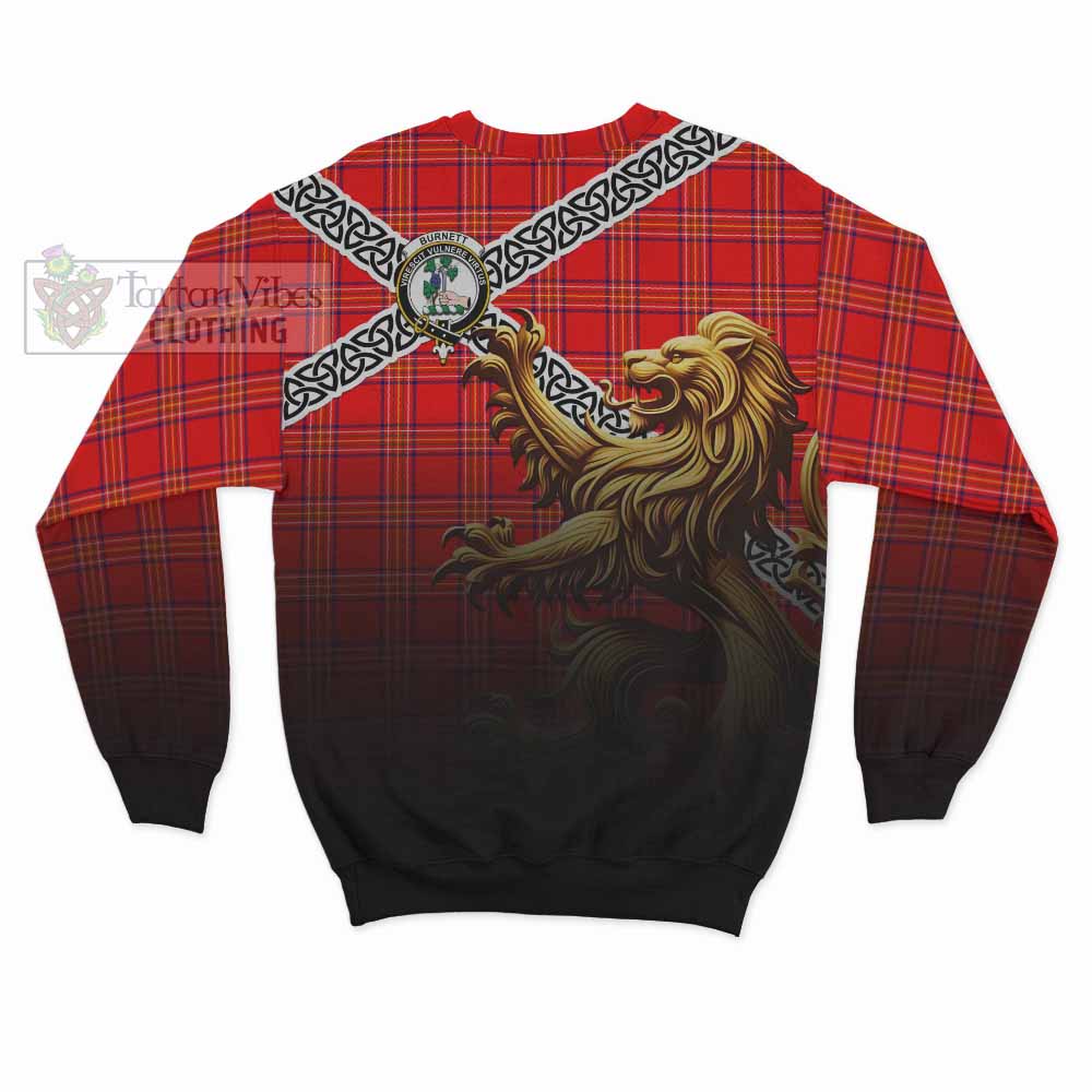 Tartan Vibes Clothing Burnett Crest Tartan Sweatshirt with Golden Lion Emblem Celtic Style