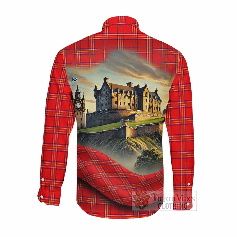 Tartan Vibes Clothing Burnett Tartan Family Crest Long Sleeve Button Shirt with Scottish Ancient Castle Style