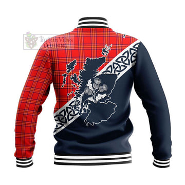Tartan Vibes Clothing Burnett Tartan Baseball Jacket Featuring Thistle and Scotland Map