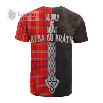 Burnett Tartan Family Crest Cotton T-shirt Alba Gu Brath Be Brave Lion Ancient Style