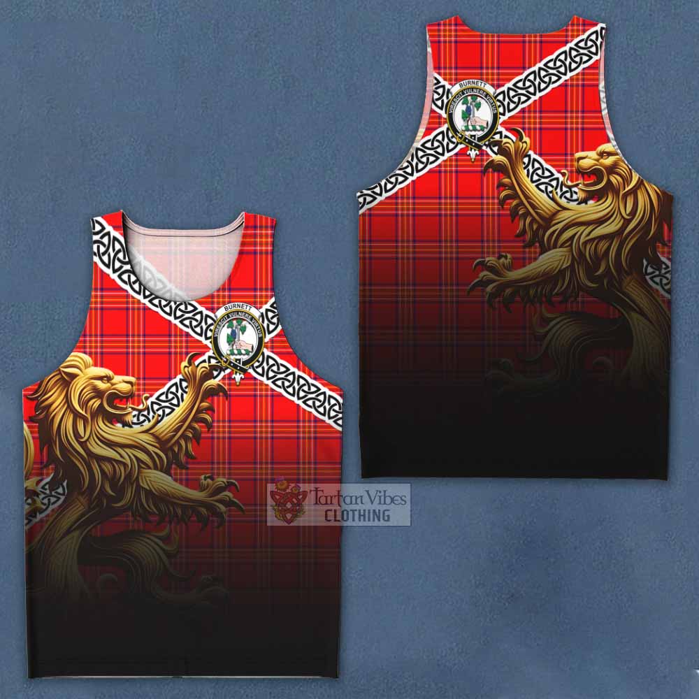 Tartan Vibes Clothing Burnett Crest Tartan Men's Tank Top with Golden Lion Emblem Celtic Style