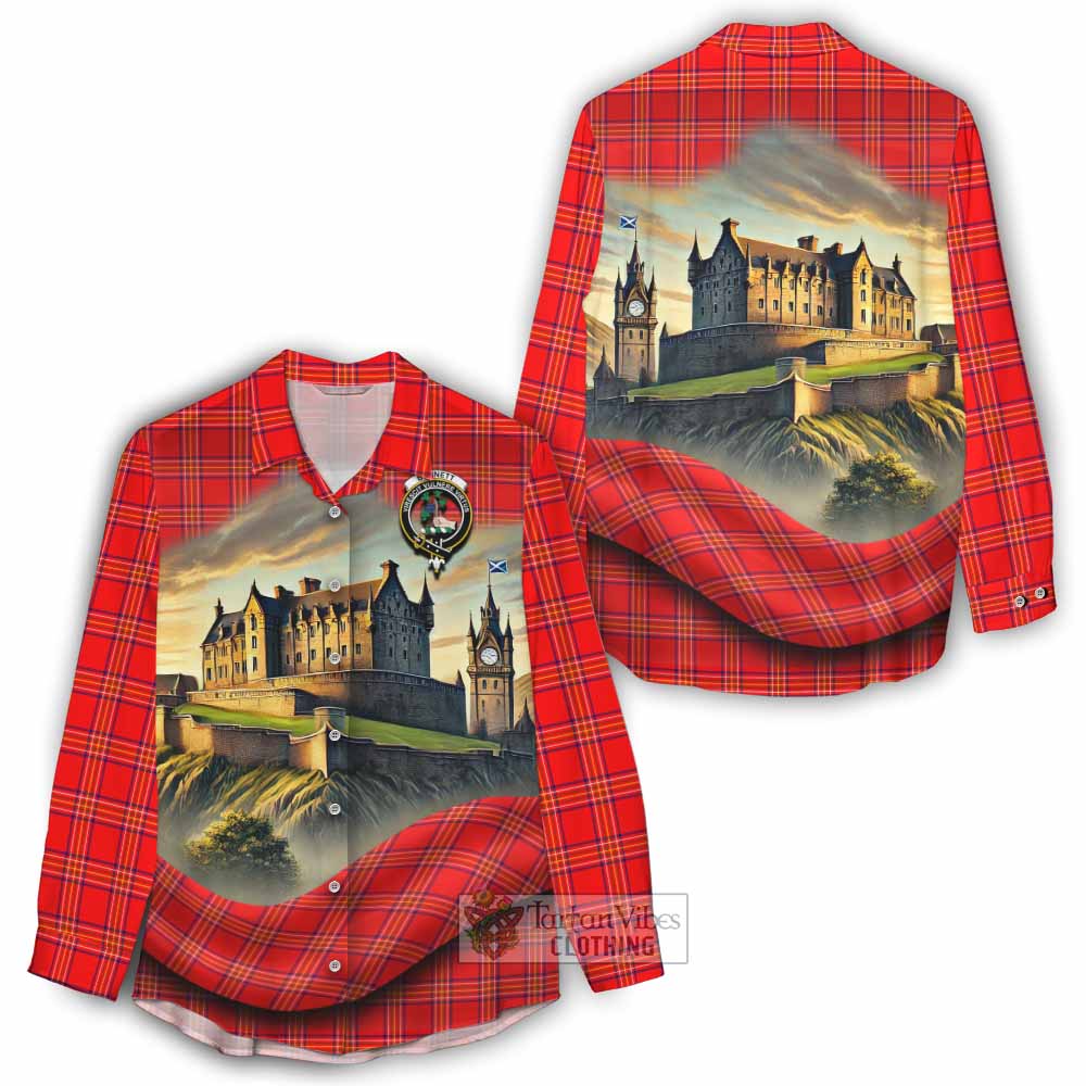 Tartan Vibes Clothing Burnett Tartan Family Crest Women's Casual Shirt with Scottish Ancient Castle Style