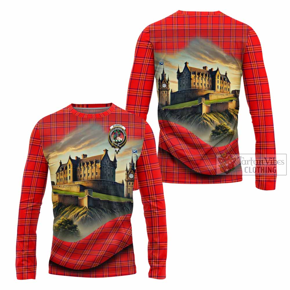 Tartan Vibes Clothing Burnett Tartan Family Crest Long Sleeve T-Shirt with Scottish Ancient Castle Style