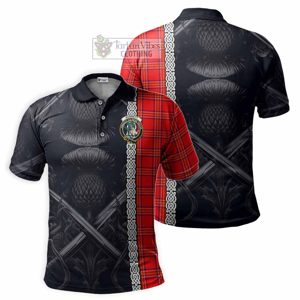 Tartan Vibes Clothing Burnett Tartan Polo Shirt with Family Crest Cross Sword Thistle Celtic Vibes