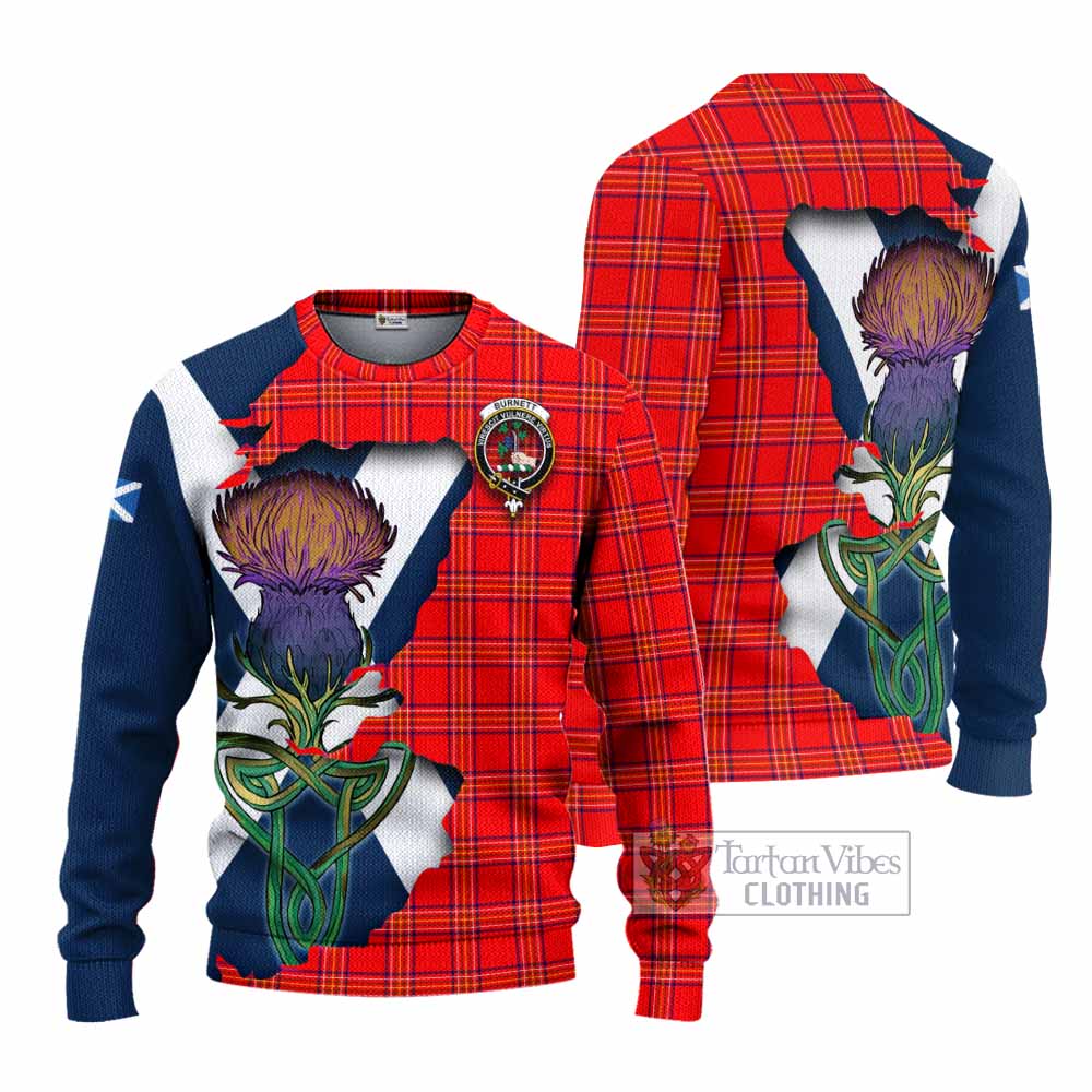 Tartan Vibes Clothing Burnett Tartan Family Crest Knitted Sweater Scottish Thistle Celtic Inspired
