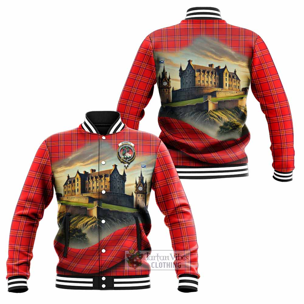 Tartan Vibes Clothing Burnett Tartan Family Crest Baseball Jacket with Scottish Ancient Castle Style