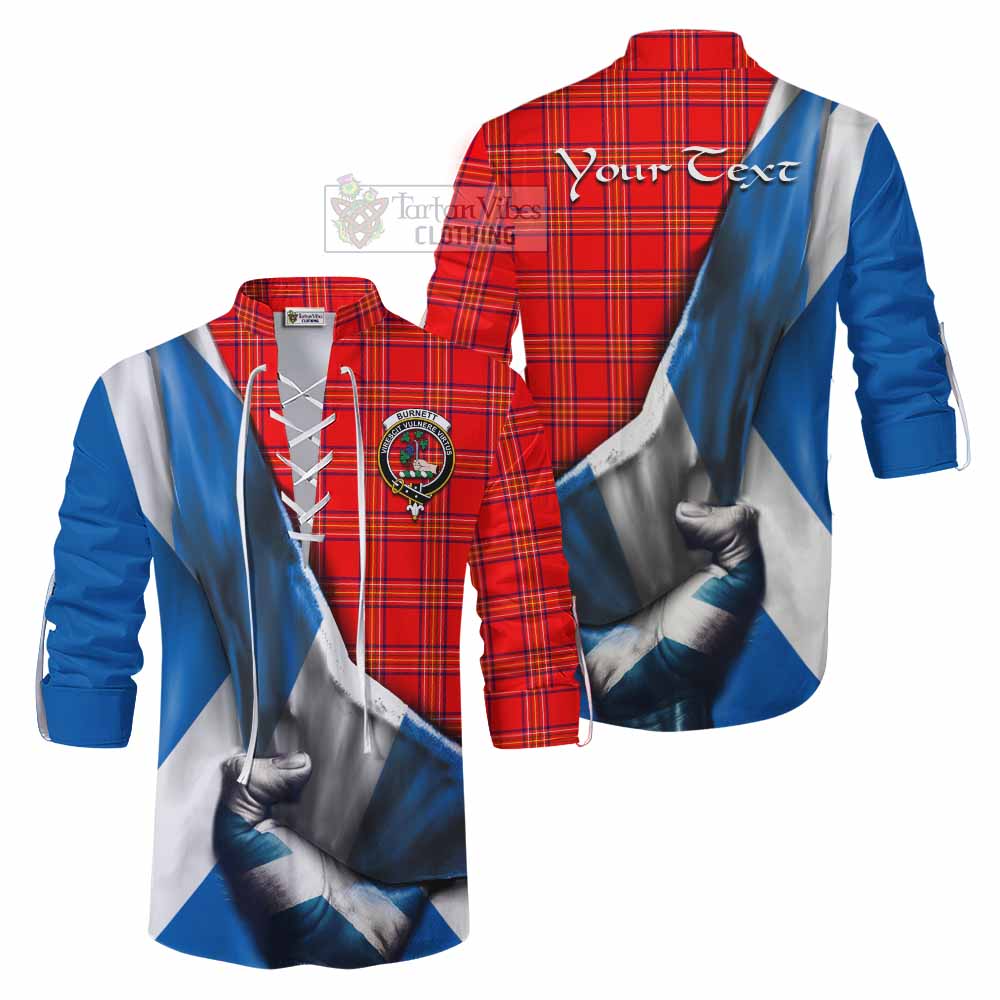 Tartan Vibes Clothing Burnett Tartan Ghillie Kilt Shirt with Family Crest Scotland Patriotic Style