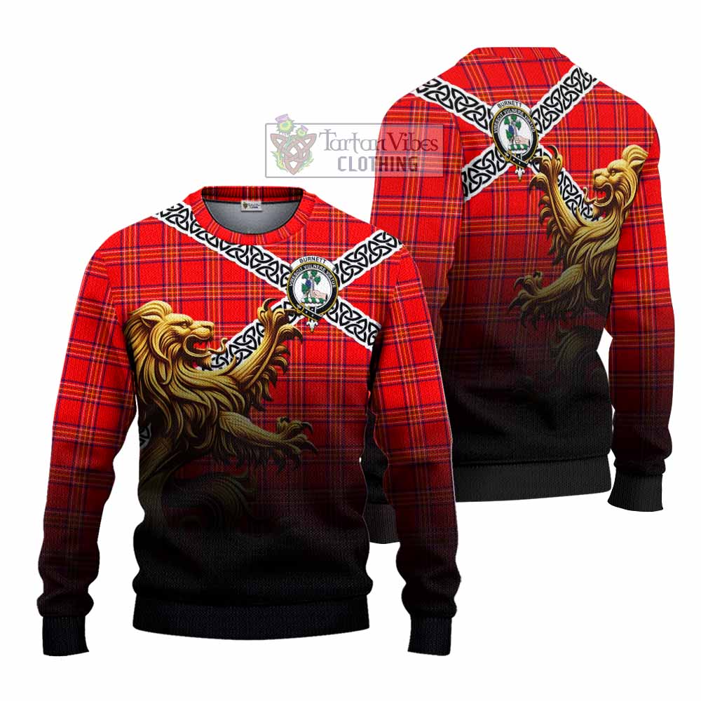 Tartan Vibes Clothing Burnett Crest Tartan Knitted Sweater with Golden Lion Emblem Celtic Style